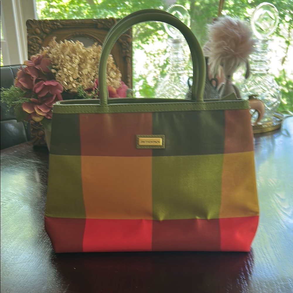 Green and Red Tote Bag with Modern Color Block Design